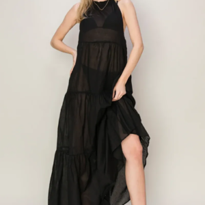 Tiered Semi Sheer Halter Neck Cover Up Maxi Dress