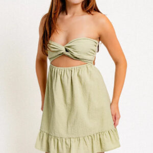 Cut Out Strapless Twist Front Detail Mini Dress