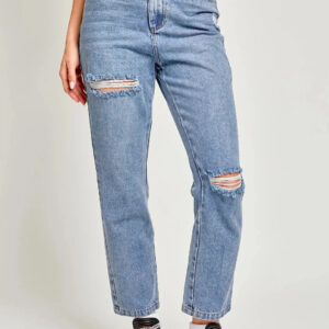 Cotton High Waist Distressed Washed Jeans