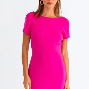 Hot Pink Short Sleeve Low Back Mini Dress