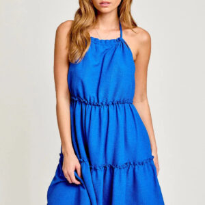 Halter Neck Open Back Flare Mini Dress