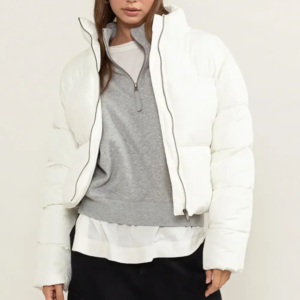 Quilted Cropped Puffer with Adjustable Waist Tie Winter Jacket