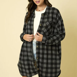 Plaid Button-Up Pockets Oversized Shirt Jacket