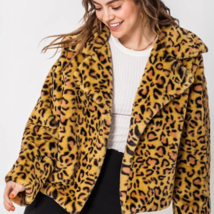Leopard Print Sherpa Teddy Bear Cozy Oversized Fashion Bomber Jacket