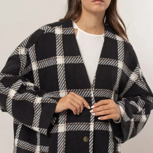 Oversize Plaid Long Sleeve Side Slit Pockets Jacket Shacket
