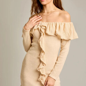 Off The Shoulder Ruffle Long Sleeve Sweater Mini Dress