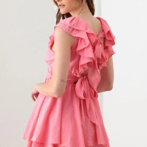 Doll Pink Ruffle Detail Front Button Romper Mini Dress