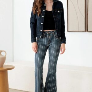 Mid Waist Stripe Flare Denim Jeans