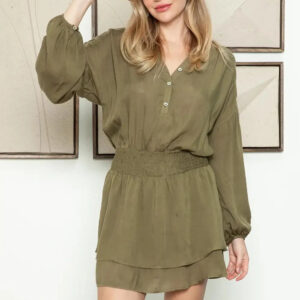 Boho Western Long Sleeve Embroidered Back Front Button Tiered Mini Dress