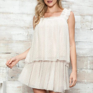 Romantic Swiss Dot Ruffled Square Neck Two-Piece Mini Skirt Set