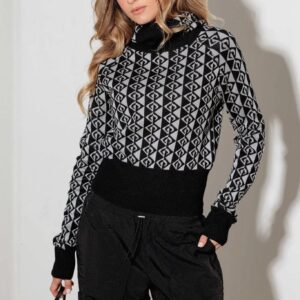 Monogram Turtle Neck Hooded Knit Balaclava Sweater