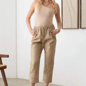 Faux Leather Drawstring Ankle Pants